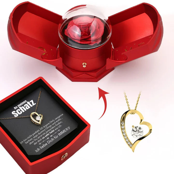 Hollow Heart Rose Necklace Set with Gift Box